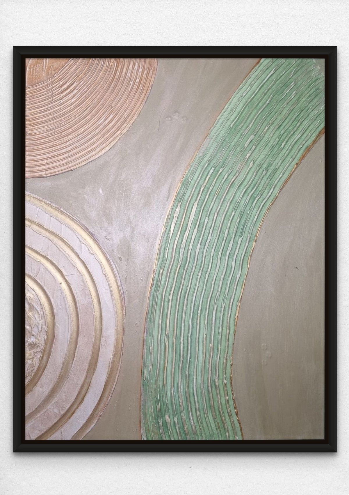 Tablou crem verde stil mid century art textura in relief accente aurii tablou living tablou dormitor 