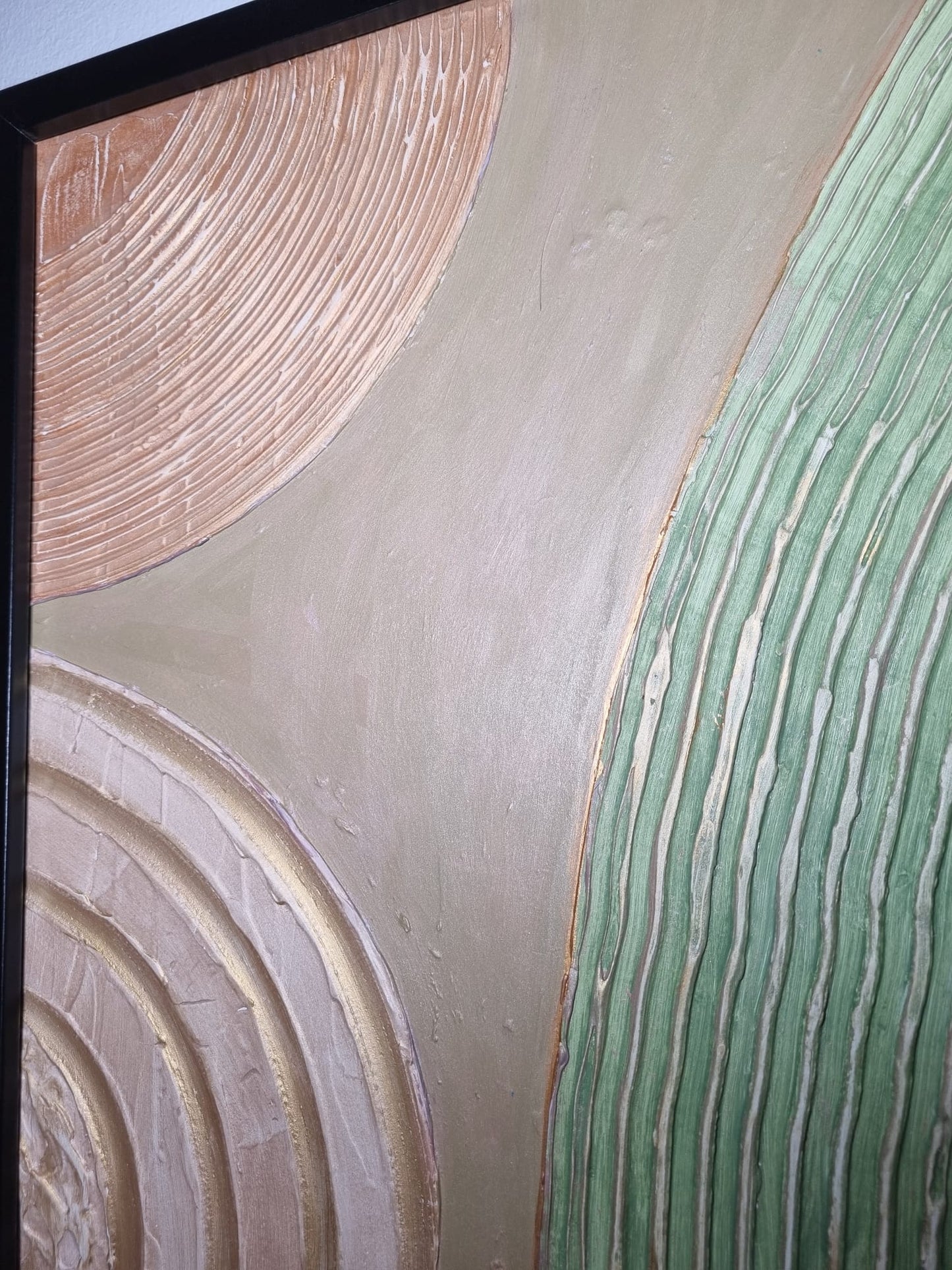 Tablou crem verde stil mid century art textura in relief accente aurii tablou living tablou dormitor